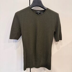 Theory Moving Rib Regal Wool Tee Sweater Size S Moss Green